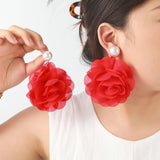 Chiffon flower multi-layer earrings, summer beach vacation style exaggerated earrings design, light luxury, niche