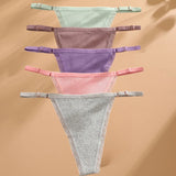 5PCS/Set Cotton Panties Sexy G-String Women's Underwear T-Back Lingerie Femme Underpants Briefs Adjustable Waist Thong Intimates