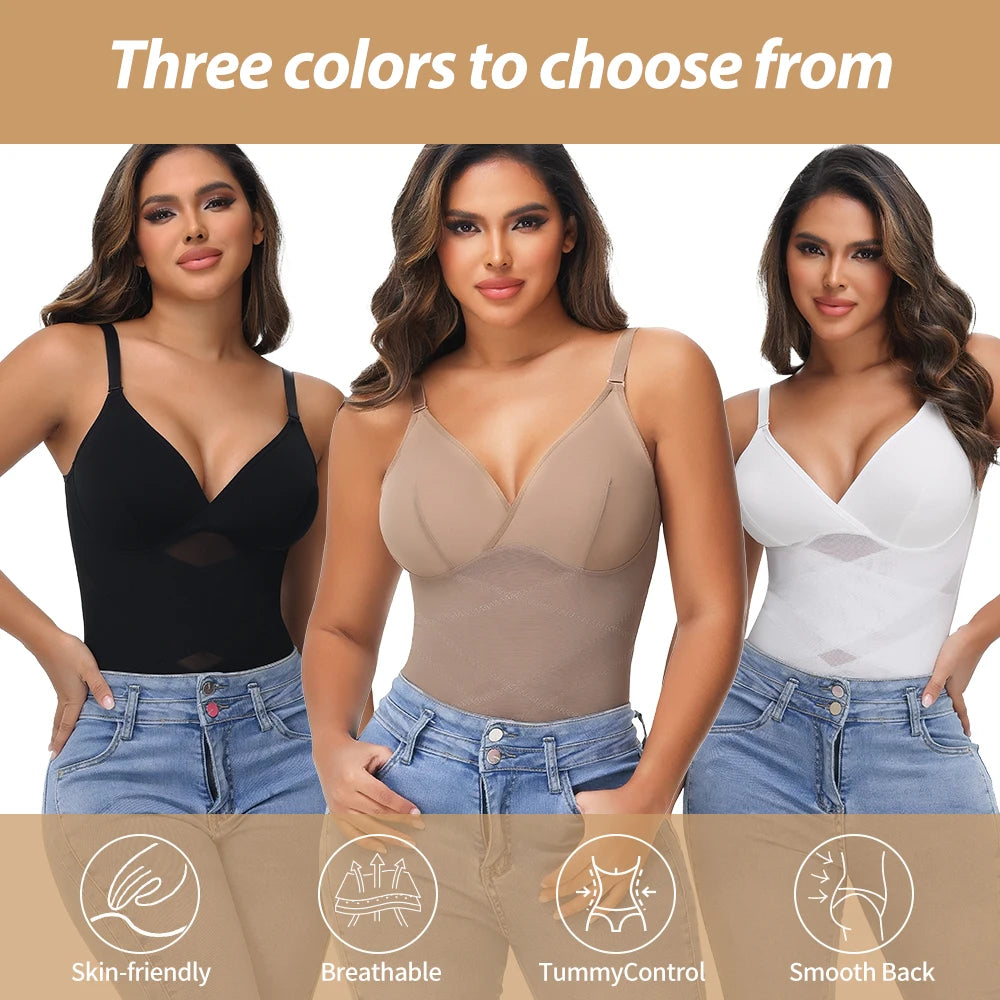 Women Cross Tummy Control Shapewear Sexy Mesh Slimming Waist Briefs Bodysuit Thin Breast Cup Body Shaper Butt Lifter Smooth Body