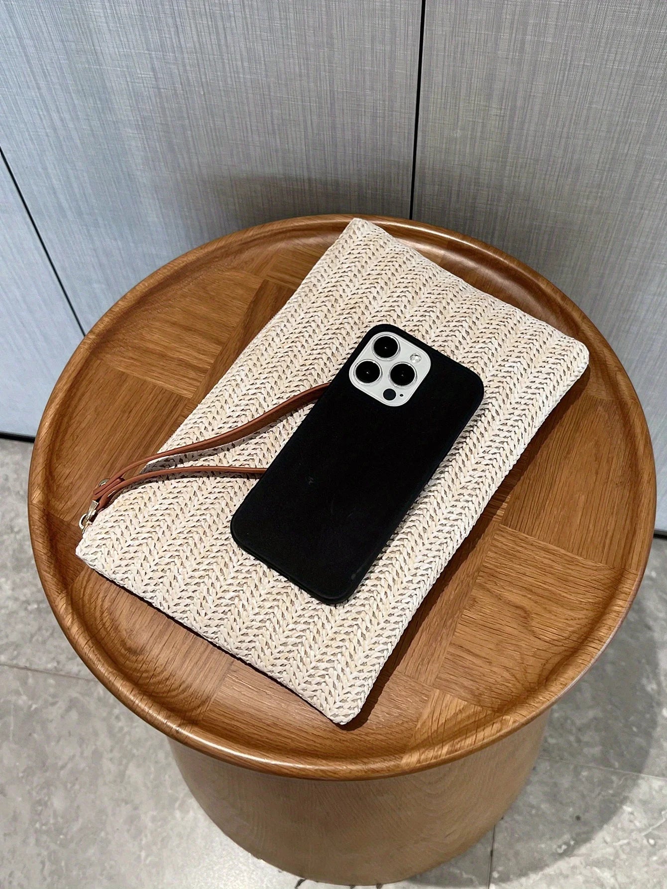 Straw Woven Clutch Bag, Trendy Braided Waist Purse, Women's Zipper Handbags for Phone Coin Key, Lady's Ultra Thin Straw Bag