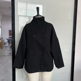 Fashion Short Woolen Coat For Women Stand Collar Full Sleeve Loose Zipper Jacket Female 2025 Spring Autumn Solid Lady Outwear