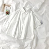 White Shirt Women Blusas Short Sleeve Lapel Blouse with Tie Japanese Fashion Student Summer Daily College Style Top