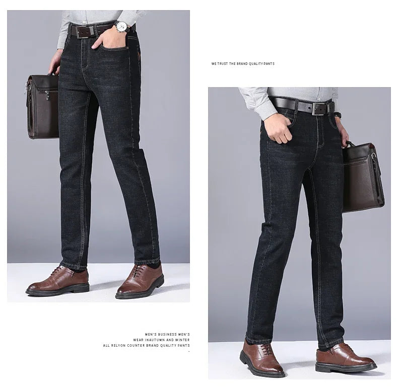 Men Fashion Straight Jeans Men 2026 New Stretch Slim Fit Pants Comfortable Soft Business Denim Trousers Male Brand Clothing