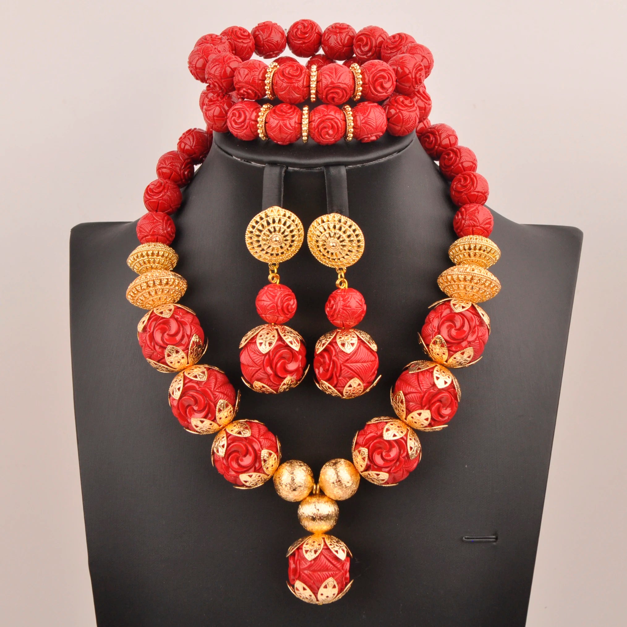 32inches 2Layers orange artifinal nigerian coral bead jewelry set wedding