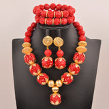32inches 2Layers orange artifinal nigerian coral bead jewelry set wedding