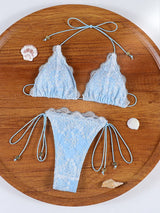 Sexy Hollow Lace Bikinis Patchwork Swimsuit Women Bathing Suits Bandage Swimwear Mujer Beachwear Triangle Bikini Set