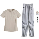 DRUR Summer Hiking Tracksuit Women Breathable Quick Dry Running Set  2 Piece Gym Outfit Slim Fit Sports Top Cargo Pants Suit New