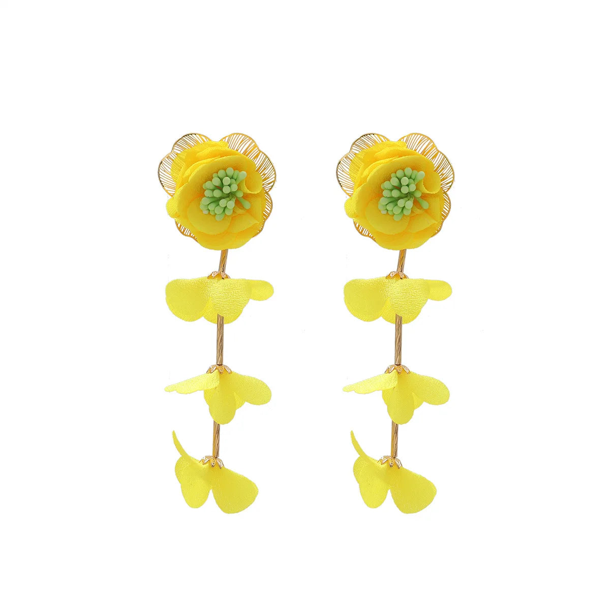 Chiffon flower multi-layer earrings, summer beach vacation style exaggerated earrings design, light luxury, niche