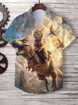 Men's Cat Graphics Shirts Short Sleeved Button Down Lapel Shirt For Summer Oversized Tops Vacation Casual Hawaiian Shirts