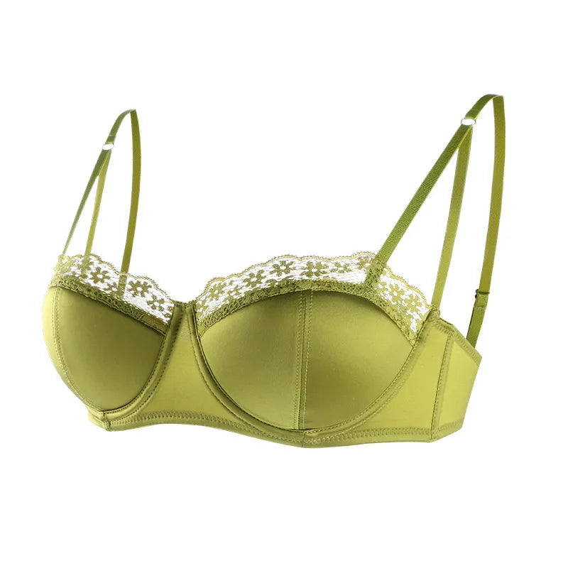 Underwear Thin Section Women's Big Breasts Show Small Gathered Breasts Anti-sagging French Sexy Lace Half Cup Beautiful Back Bra