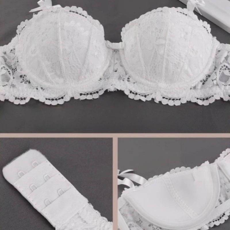 Women Bras Sexy Lace Half Cup Push Up French Style Lingerie Soft Deep V Top Breathable Back Closure Thin Bralette Ropa Mujer