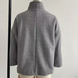 Fashion Short Woolen Coat For Women Stand Collar Full Sleeve Loose Zipper Jacket Female 2025 Spring Autumn Solid Lady Outwear