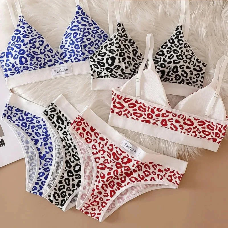 1/3/8Pcs Seamless Bra Set Low Waist Panties Leopard Bralette Sexy Lingerie Set Vneck Sport Brassiere Female Cotton Underwear Set