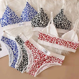 1/3/8Pcs Seamless Bra Set Low Waist Panties Leopard Bralette Sexy Lingerie Set Vneck Sport Brassiere Female Cotton Underwear Set
