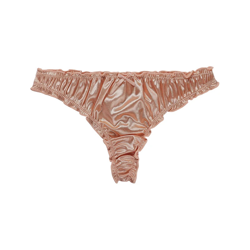 1Pcs/7Pcs Hot Sale Ladies Frill Trim Satin Ice Silk Seamless No Show Underwear Invisible Briefs Tanga Bragas Women's Panties