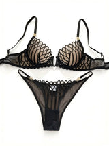 French Style Sexy Embroidered Transparent Underwear Set V-Neck Design Anti-Sagging Breathable Bra And Panties Ensemble