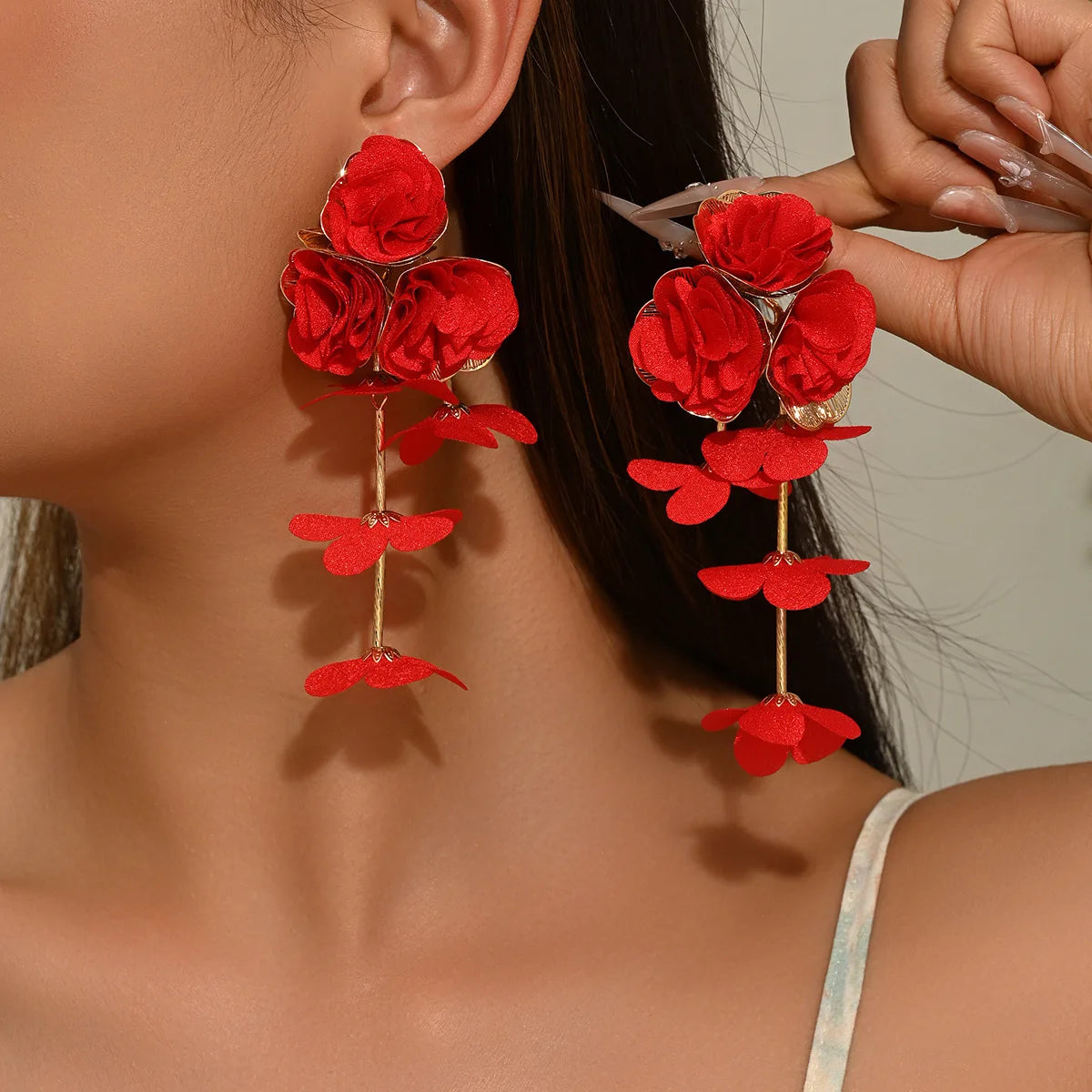 Chiffon flower multi-layer earrings, summer beach vacation style exaggerated earrings design, light luxury, niche