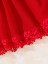Sexy Bra And Garter Belt Lingerie Hot Red Babydoll Dress Erotic Women Exquisite 3-Piece Sets Thong Nightgown Set With Leg Rings