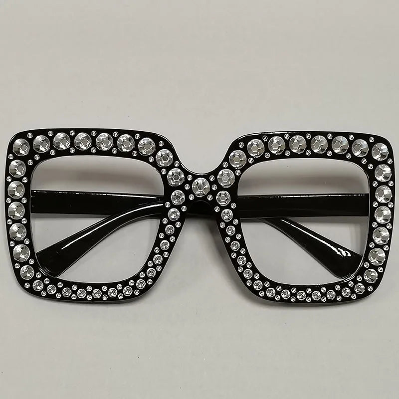 Diamond Oversized Sunglasses Big Square Frame Sunglasses UV400 Crystal Eyewear Retro Rhinestone Frames Eyeglasses