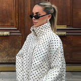 HXAO Polka Dot Bomber Jacket Women's Jackets Demi-Season Oversized Long Sleeve Top Outerwear Aviator Plus Size Zip Up Crop Coats