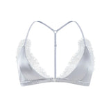 Birdtree 93% Silk 7% Spandex Women Lace Bra,Wireless Pitted Triangle Cup Front Closure Bralette,2026 New Underwear A61403JF