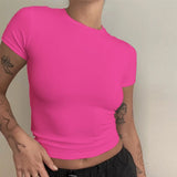 New Women Clothing Short Sleeve T-shirt Slim Fit Tops Y2K Female O-Neck Knitted Sheath Tee Shirt Street Wear Sex Sporty