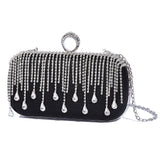@Luxury Evening Clutch Bag Wedding Rhinestone Tassel Handbag Silver Purse Party Shoulder Bag for Women Fashion Black Bag