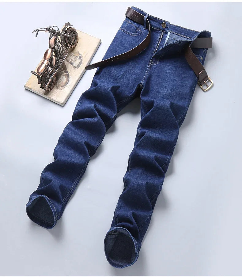 Men Fashion Straight Jeans Men 2026 New Stretch Slim Fit Pants Comfortable Soft Business Denim Trousers Male Brand Clothing