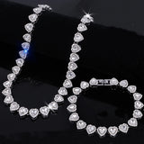 Yupsk 45CM/20CM Shiny Heart Rhinestone Hip Hop Rock Tennis Chain Bracelet Necklace for Women Men Trendy Jewelry Set Gift