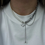 New Irregular Choker Vintage Tassels Zircon Heart Pendant Necklace For Women Female White Imitation Pearl Chain Valentine's Gift