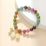 Bohemian Multicolor Gemstone Bracelet, Beaded Tassel Pendant Hand Chain with Golden Spacers, Elegant Colorful Jewelry Gift for Women, Daily Party Wear