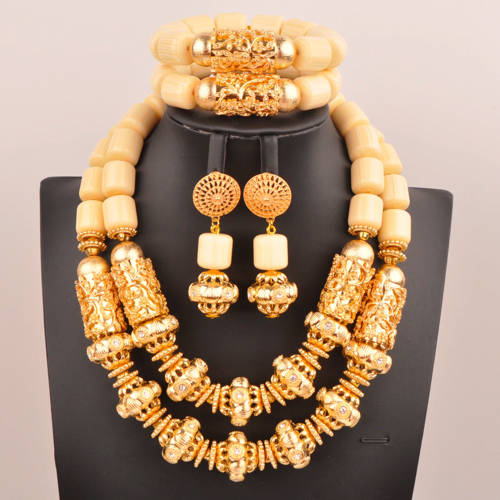 32inches 2Layers orange artifinal nigerian coral bead jewelry set wedding
