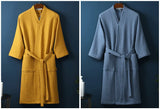 Cotton Terry Robe for Spring and Summer Thin Morning Robe Long Sleeve Waffle Bathrobe Hotel Beauty Bath Towel for Couples