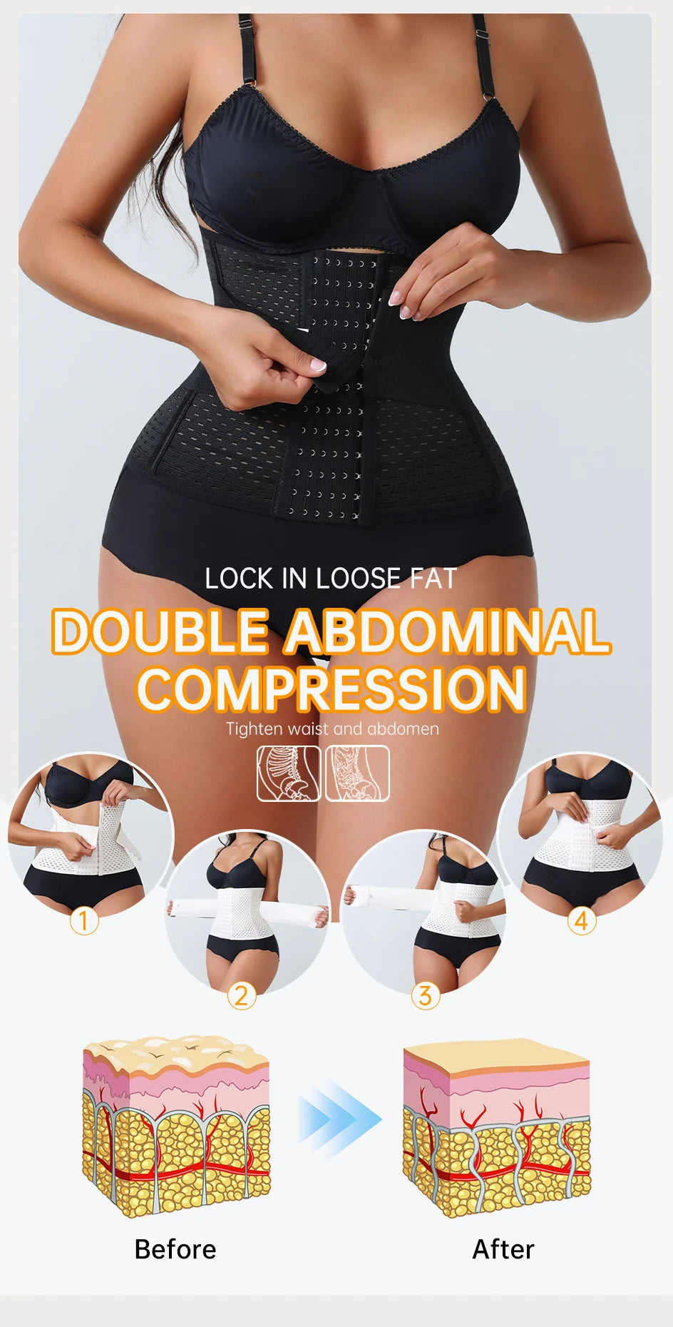 New Adjustable Waist Trainer for Women Double Belts Neoprene Corset with Zipper Workout Cincher for Tummy Control & Back Support
