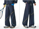 Unisex 2‑Pieces Tracksuit Set Color Contrast Stitching Stand Collar Zip‑Up Jacket Wide Leg Pants Windproof Outdoor Hiking Set