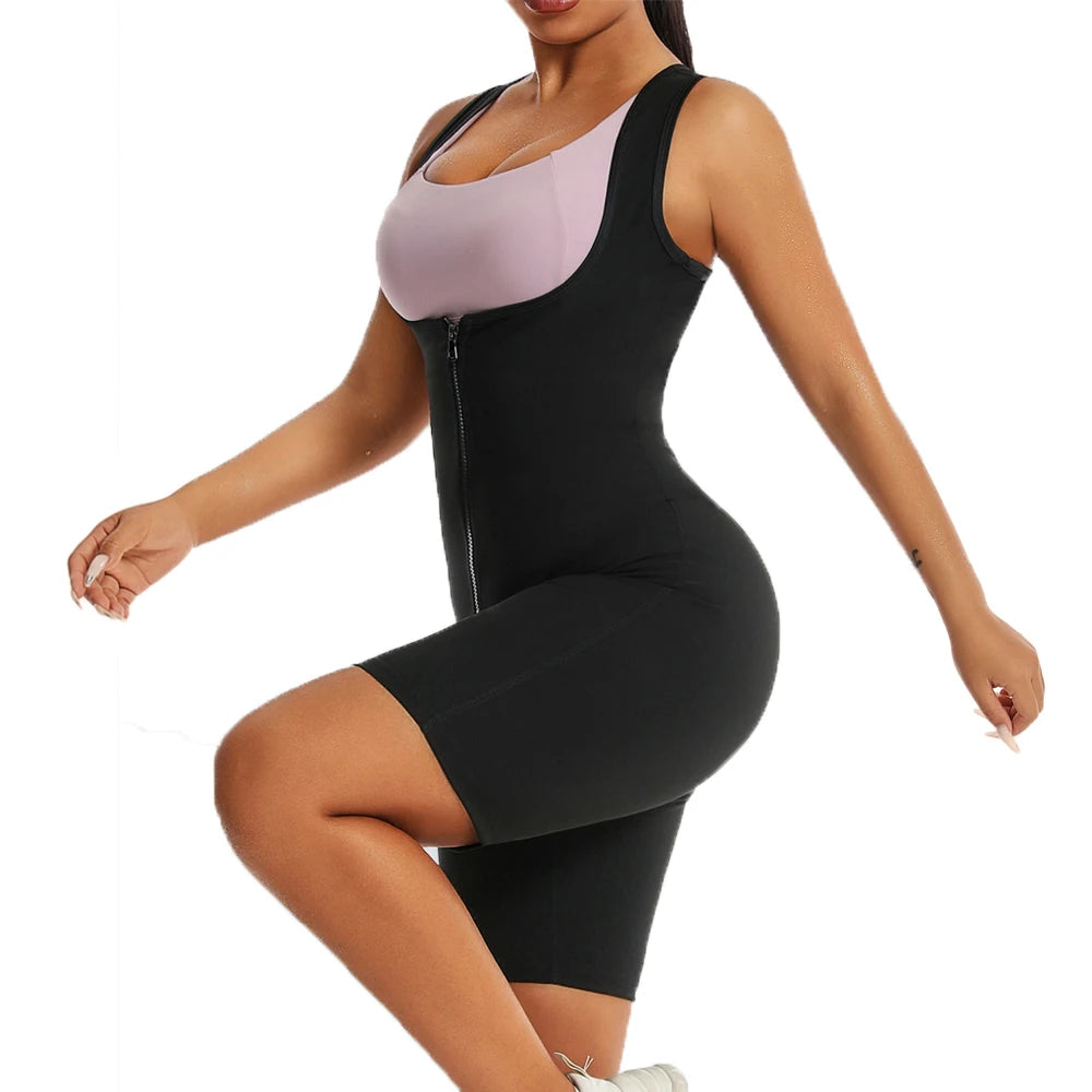 Women Hot Thermo Sauna Bodysuit One Piece Jumpsuit Shapewear Fitness Workout Sweating Bodysuit Body Shaper Thigh Trimmer Shorts