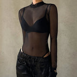 See Through Bodysuit Backless Hollow Out Transparent Club Jumpsuits Women Solid Black Tee Summer Elegant Sexy Streetwear