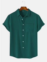 Men's  Comfortable Shirt Summer Beach Men's Shirt   Men's Short Sleeve Shirts  Solid Color Casual Short Sleeve Shirt