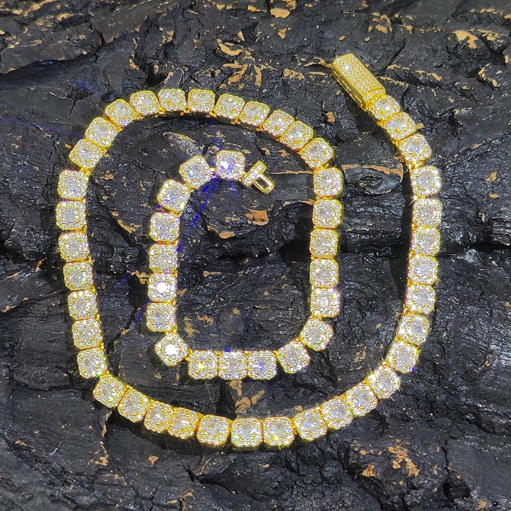 HHIOK Clustered Diamond Tennis Chain Miami Tennis Link Bracelet for Women 7MM Iced Out CZ Cuban Necklace Hip Hop Jewelry Gifts