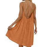 Dress, European & American Vacation Relaxed Style, Backless Elegant Vibe, 2026 Summer New Solid Color Spaghetti Strap Flowy A-Li