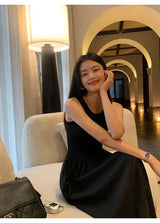 New Vintage Holiday Style Black Midi Dress Dresses for Women Clothing O Neck Office Lady Casual Pockets Women's Clothing