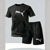 Men's new fashionable casual T-shirt shorts two-piece set 2026 men's summer outdoor sports breathable set