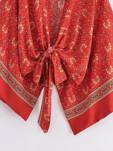 Boho Queens Red Floral Beach Kimono Short Robe Swimsuits Women Fashion Batwing Sleeves Rayon Bohemian Bikini Cover Ups Beachwear