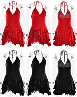Absobe Women's A-Line Bodycon Mini Dress Ruffle Hem V-Neck Asymmetrical Buttons Long Sleeve Short Dress Party Streetwear Outfits