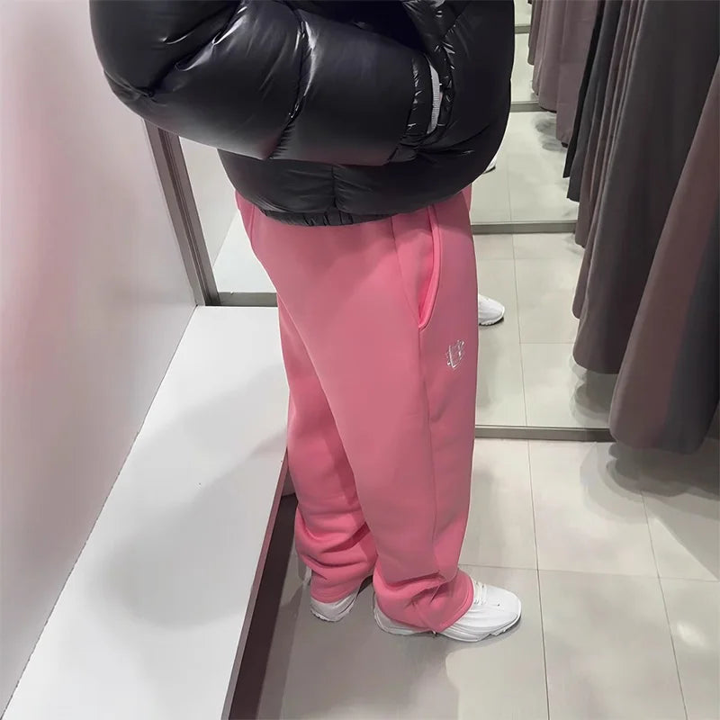 High Waist Autumn Drawstring Zipper Sweatpants Solid Color Casual High Street Hip-Hop Rap Y2K Style Trousers