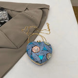 Wrist Bag Glitter Sequin Evening Banquet Bag Embroidery Elegant Heart Shape Handbag Sweet Large Capacity Ladies Clutch Bag Party