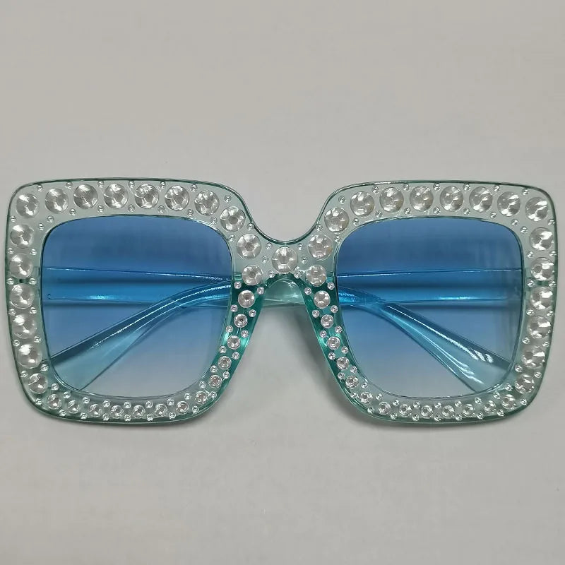 Diamond Oversized Sunglasses Big Square Frame Sunglasses UV400 Crystal Eyewear Retro Rhinestone Frames Eyeglasses