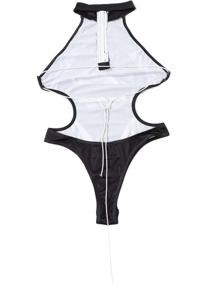 kliou Summer Women Mini Moto & Biker Milk Silk Bodysuit K24K45261 Girl Halter Backless Lace Up Tops Cool All-Match One Piece