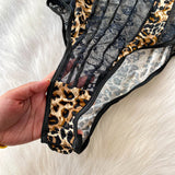 Women Hotsweet V-neck leopard slim  Vintage Straps Bodysuits Chic lace Jumpsuits Slim Top Clothing