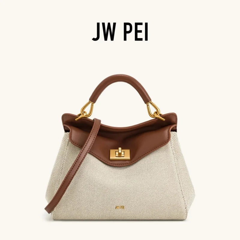 JW PEI Lucia Top-Handle Bag Luxury Designer Crossbody Shoulder Bag for Women Elegant Turn Lock Vegan Leather Messenger Purse